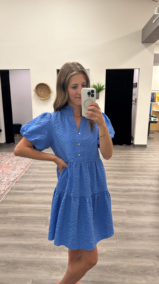 Seersucker puff sleeve dress