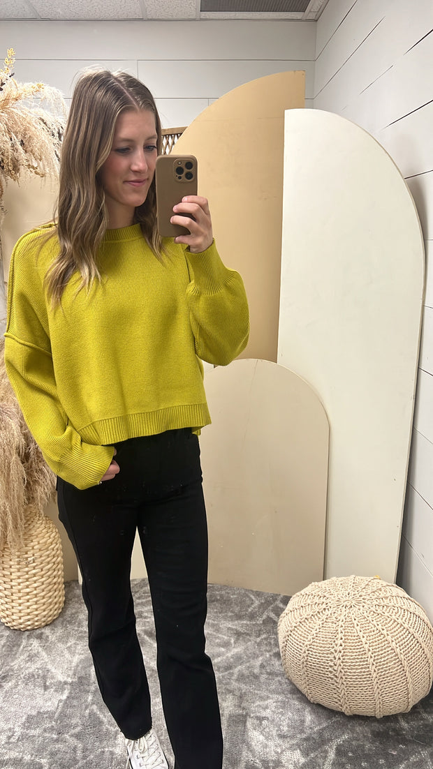 Relaxed Crop Sweater with Side Slits