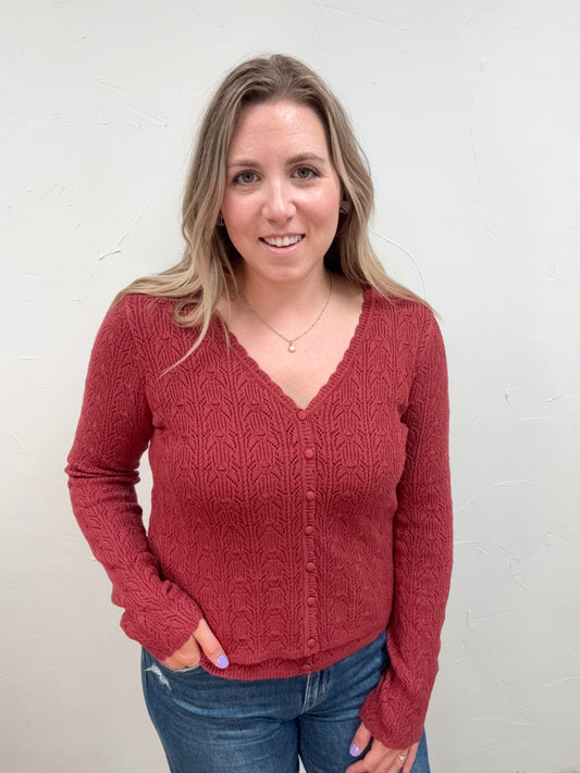 Pointelle Knit Scallop Cardigan