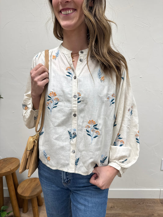 Button Down Embroidered Top