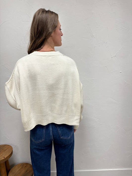 Ribbed Knit Oversized Cropped Sweater