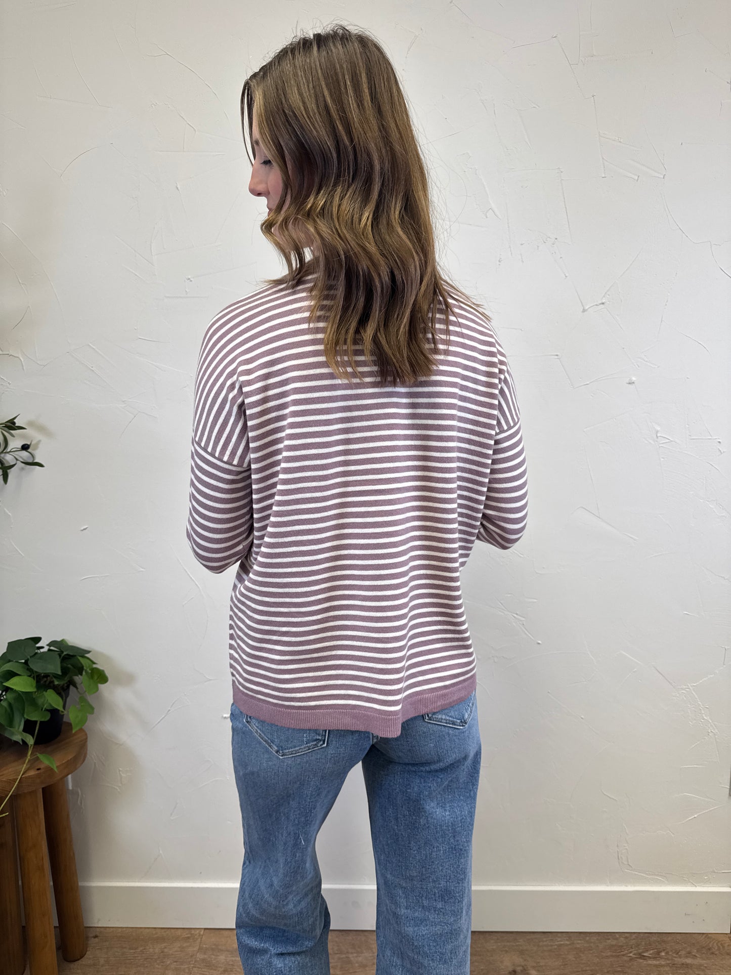 Striped Pullover Loose Fit Crew Neck