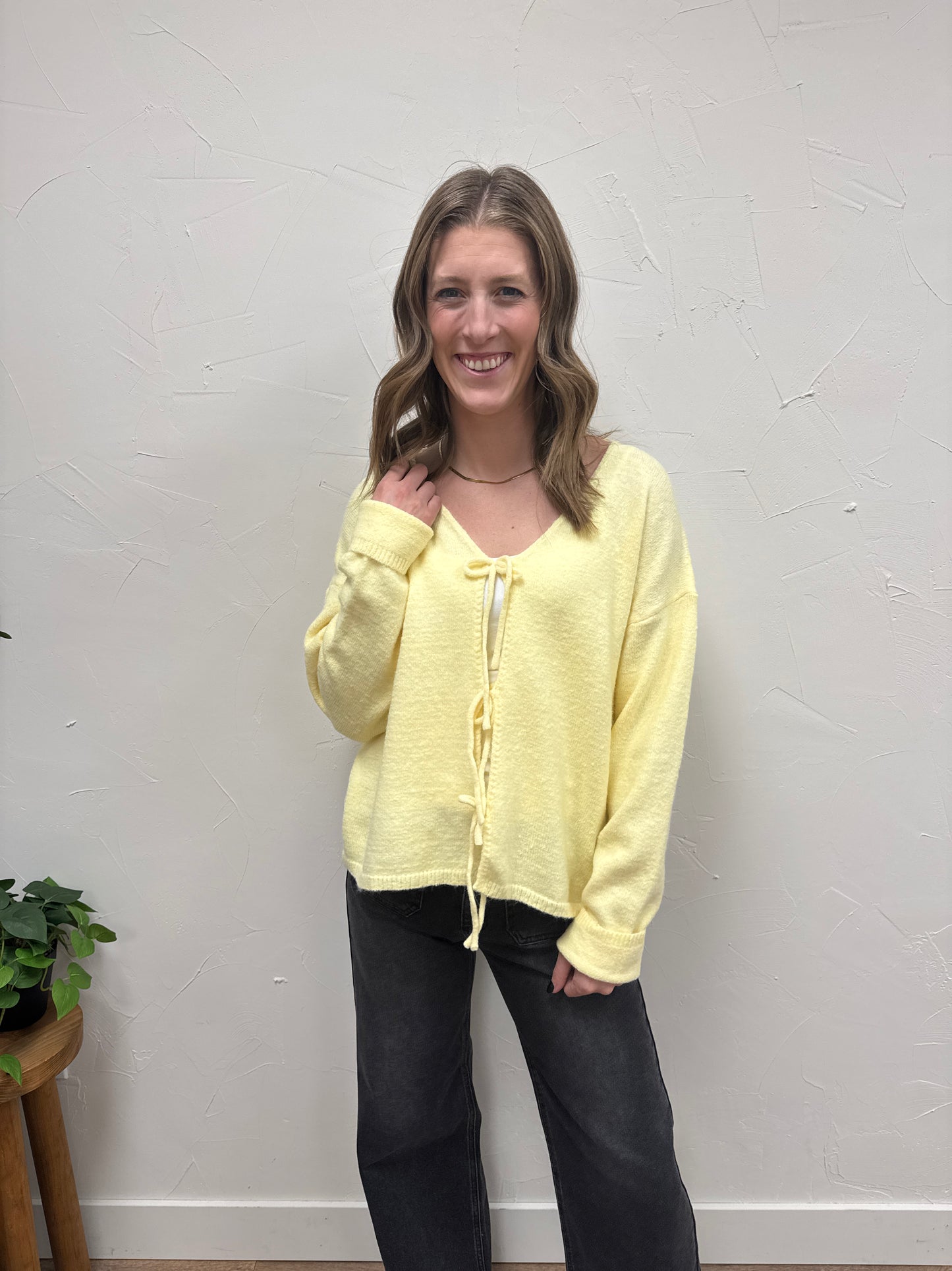 Brushed Front Tie Sweater