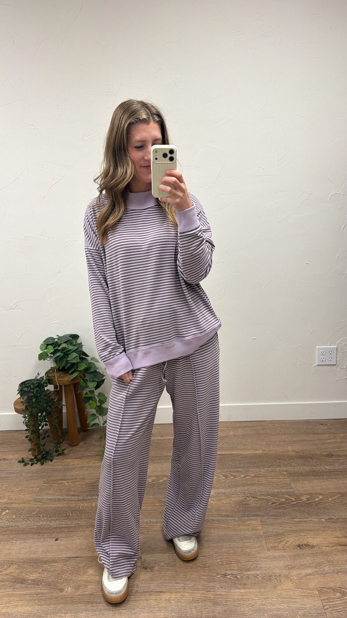 Striped Mock Neck Sweatshirt + Pants Set
