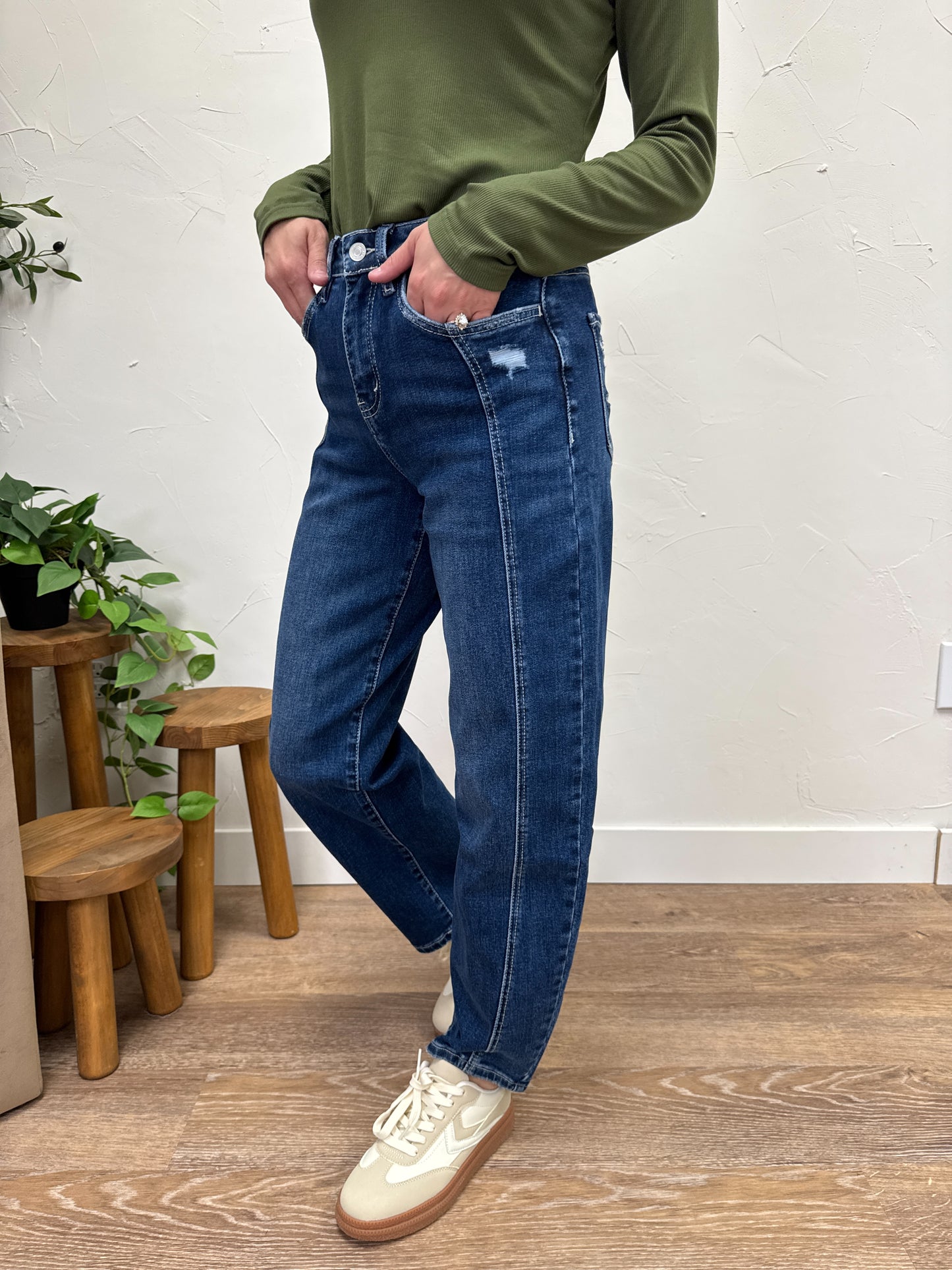 High Rise Barrel Vervet Denim