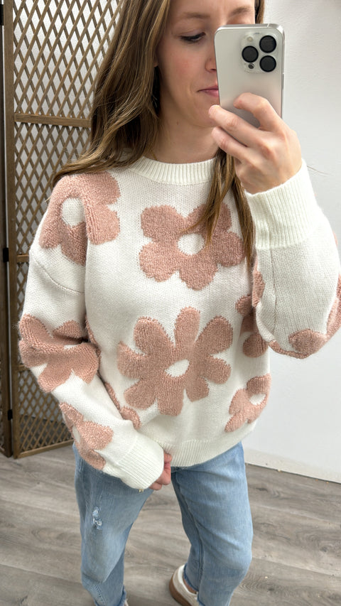 Round Neck Floral Sweater