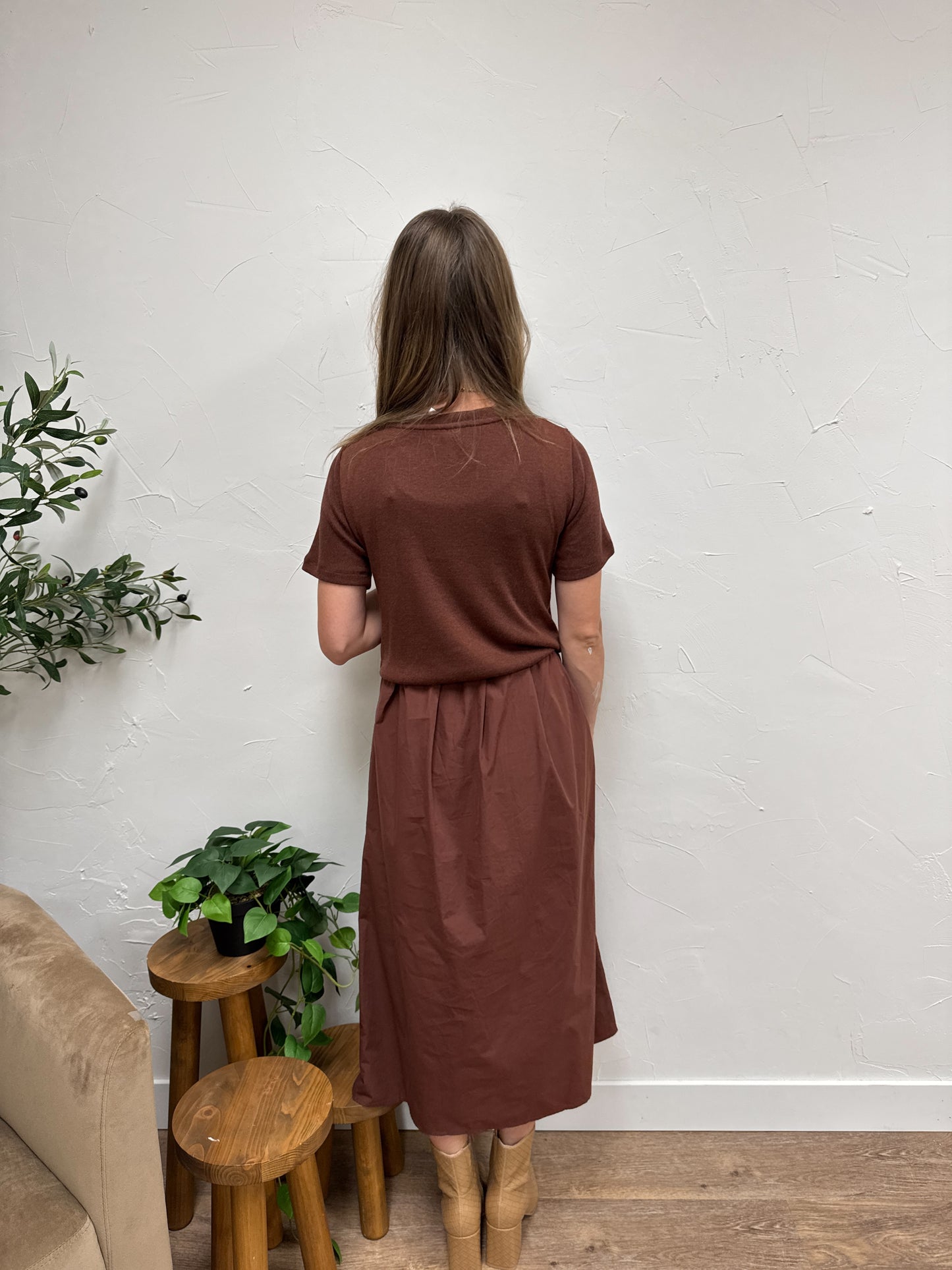 Mixed Media Sweater Midi Dress