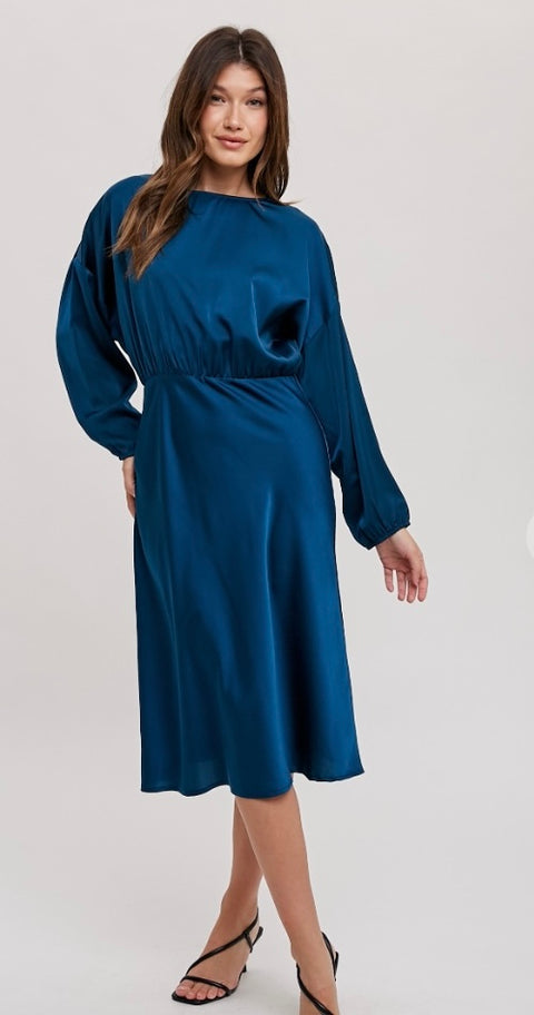 SATIN DOLMAN SLEEVE MIDI DRESS