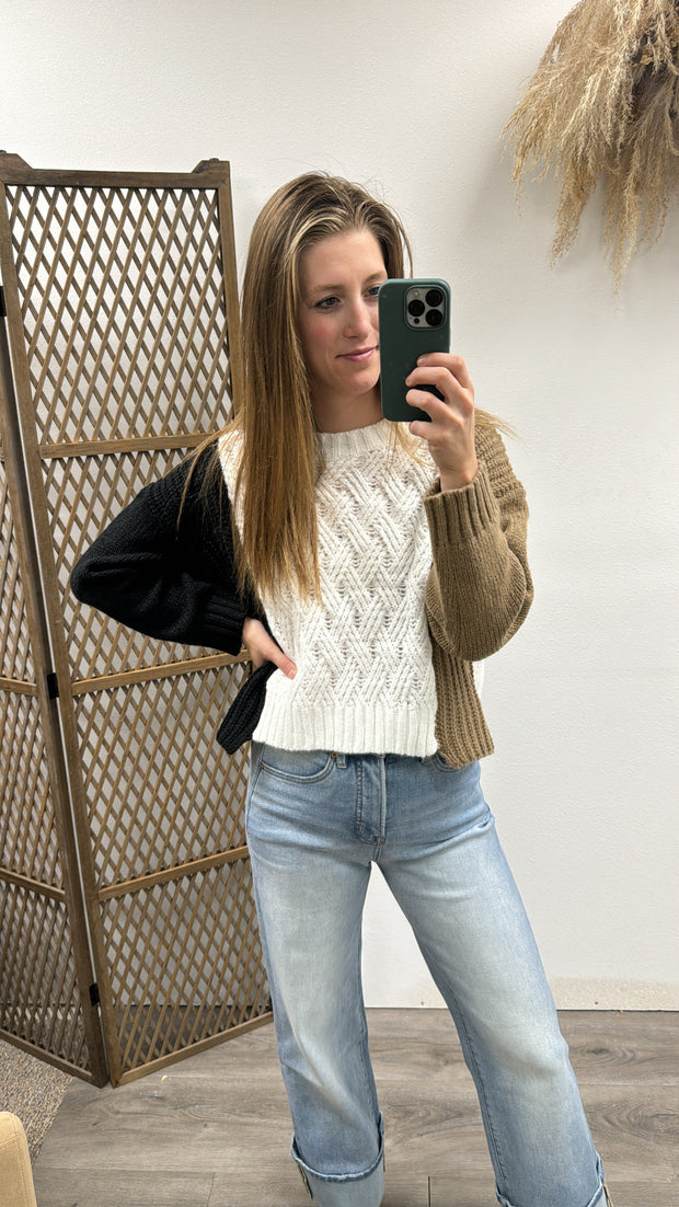 Weave Knitted Colorblock Sweater Top