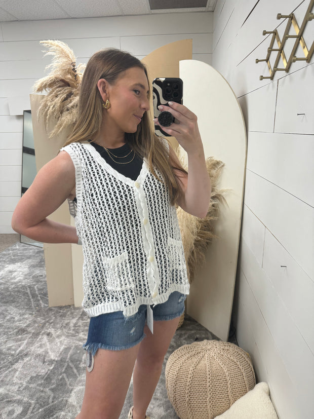 Button Down Crochet Vest Top