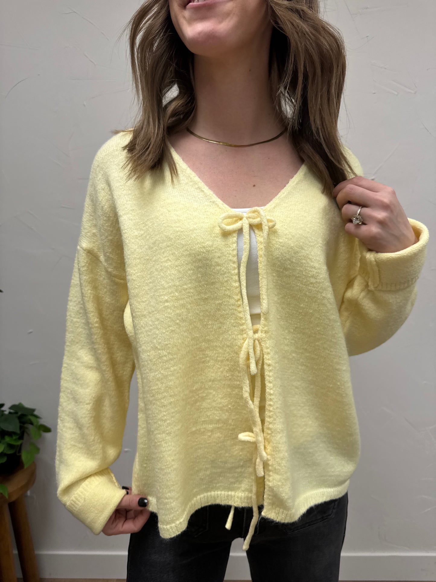 Brushed Front Tie Sweater