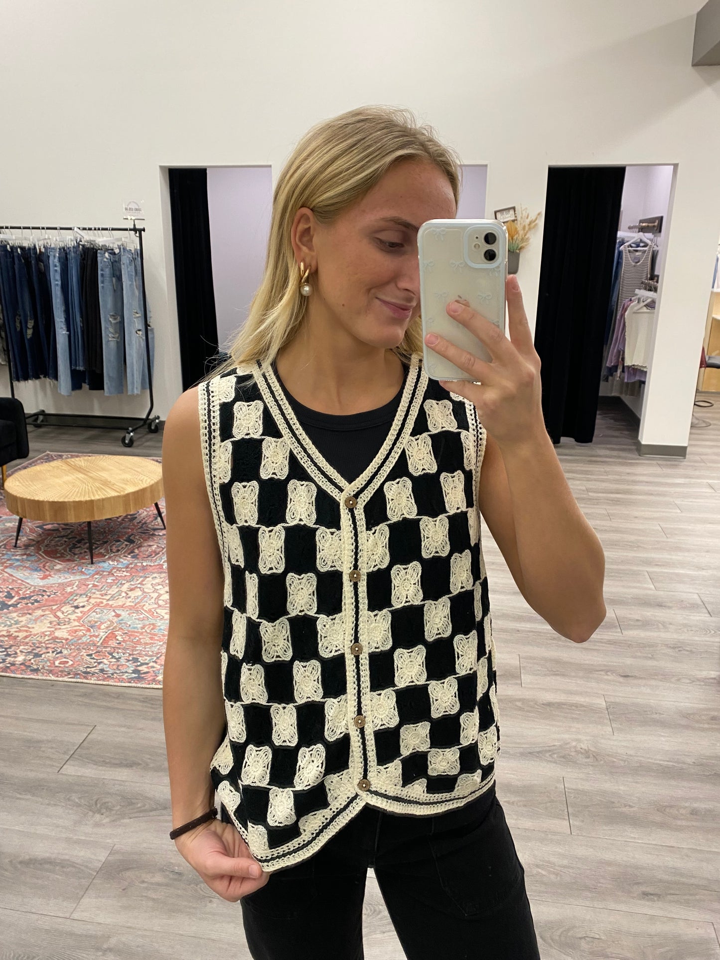 Checker Crochet Sweater Vest