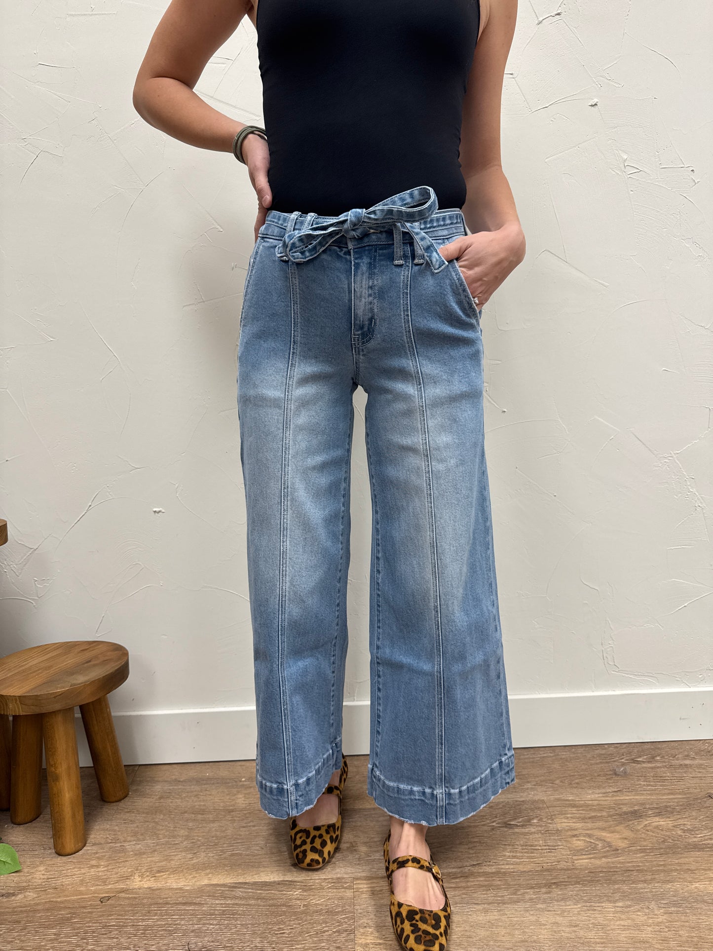 High Rise Crop Palazzo With Tie