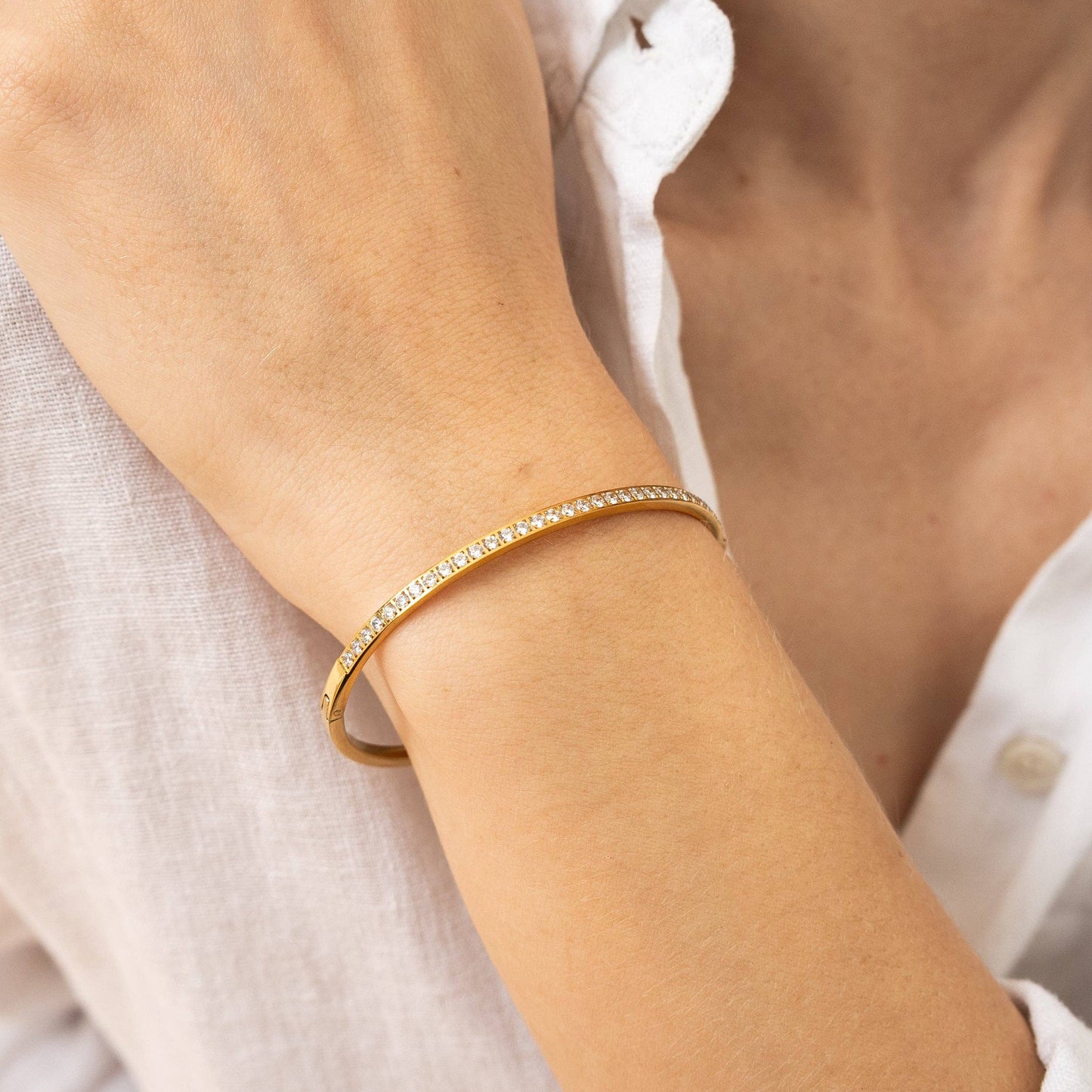 Waterproof Gold Lined Tennis Bangle: Yellow Gold