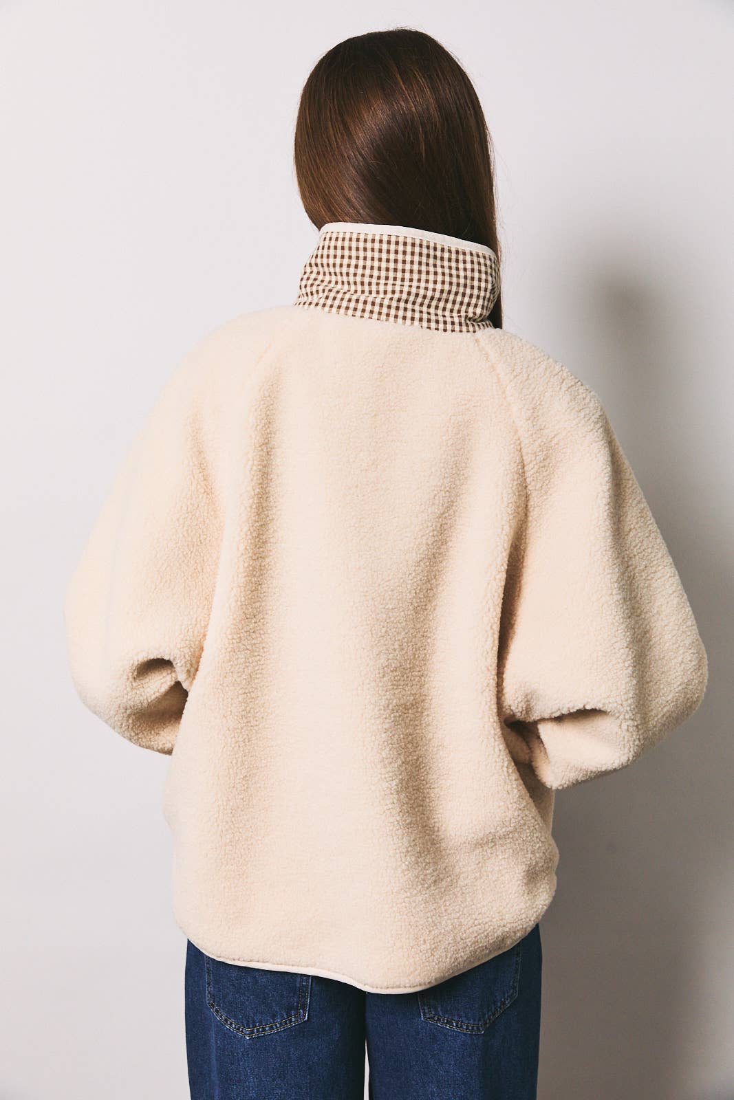 Gingham Contrast Reversible Sherpa Jacket