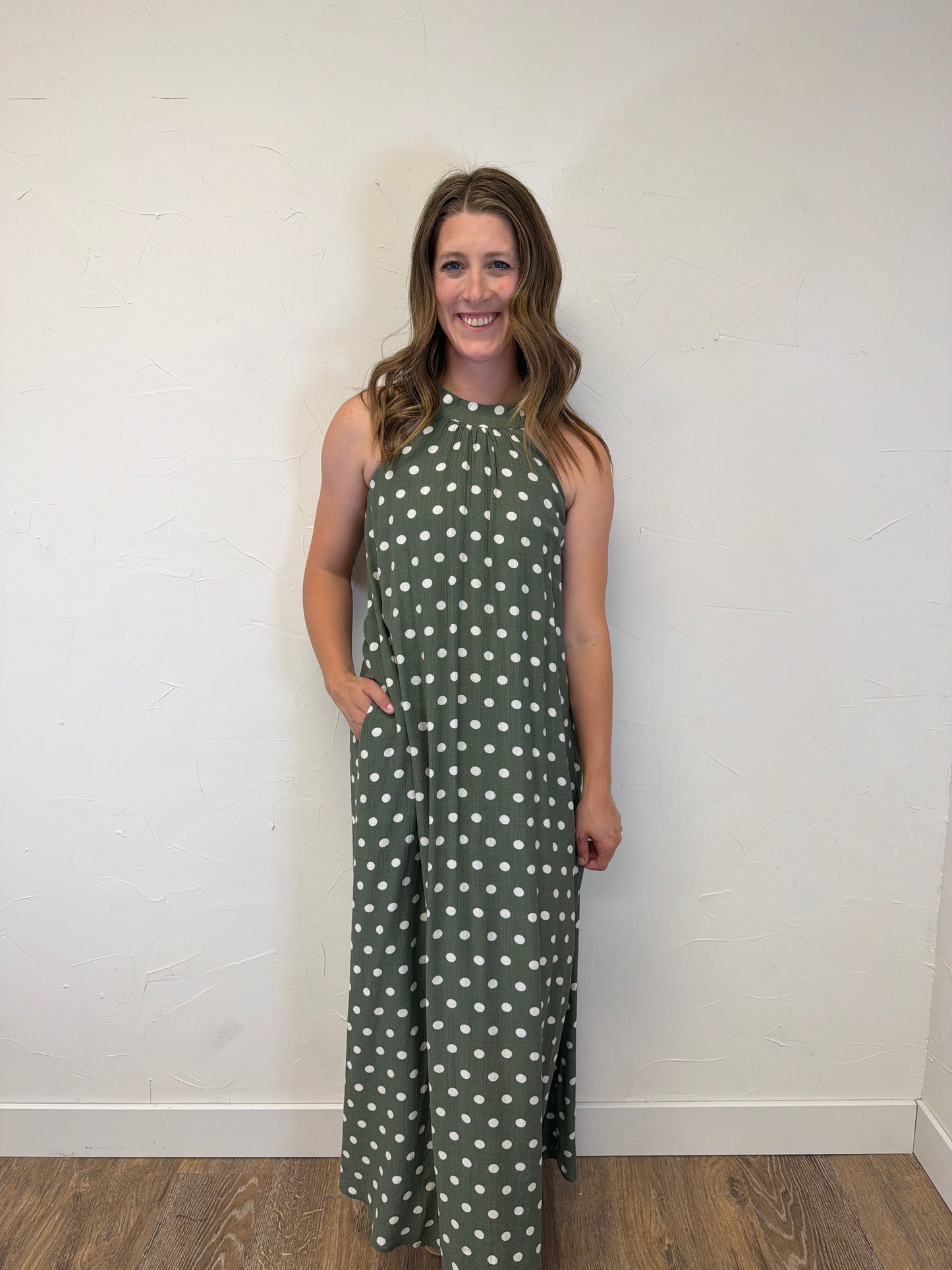 Polka Dot Print Halter Maxi Dress