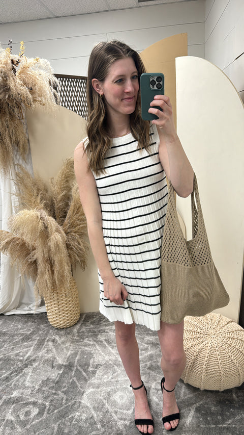 Striped Pleated A-Line Mini Dress