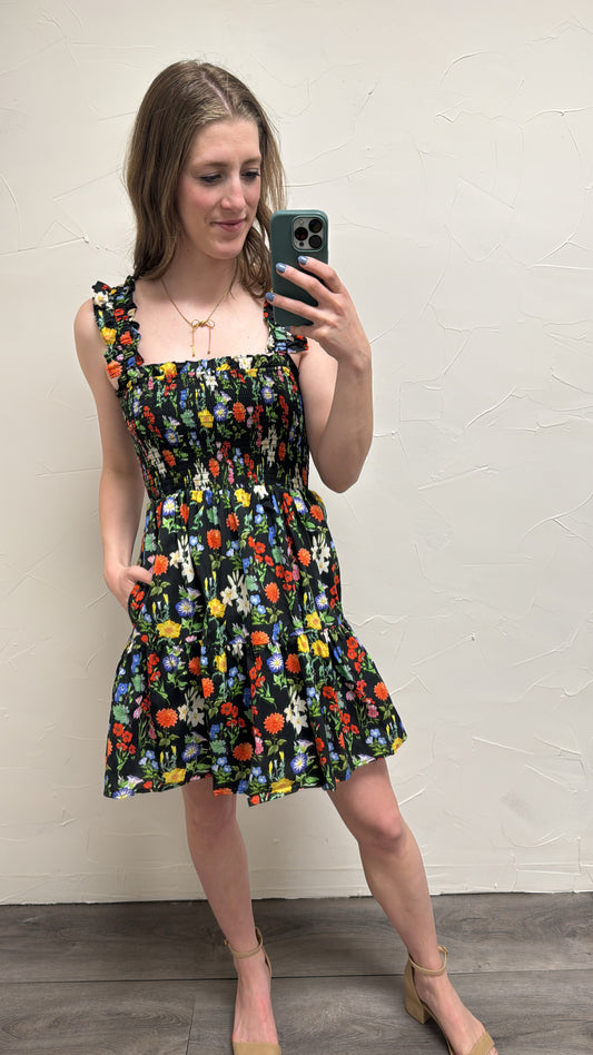Floral print ruffle strap pullover mini dress