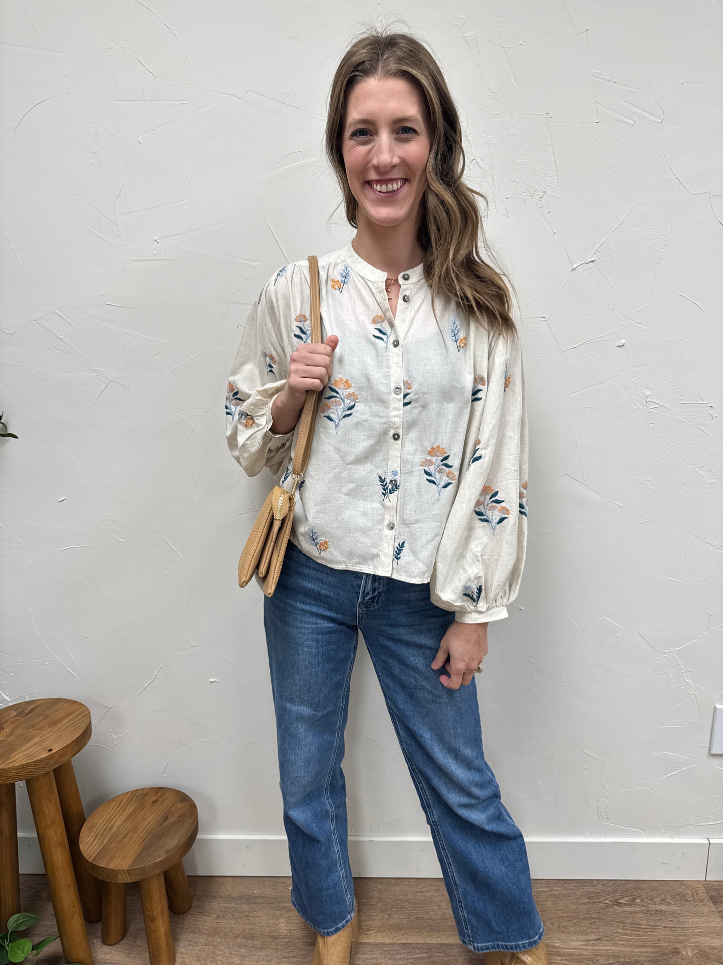 Button Down Embroidered Top