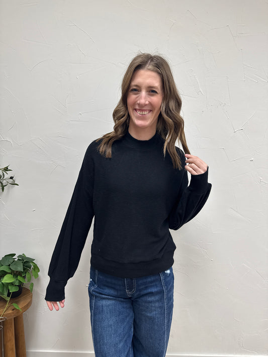 Ribbed Balloon Sleeve Top
