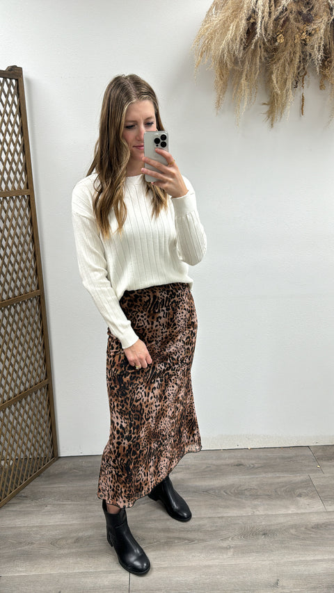 Stretchy Leopard Print Mesh Midi Skirt