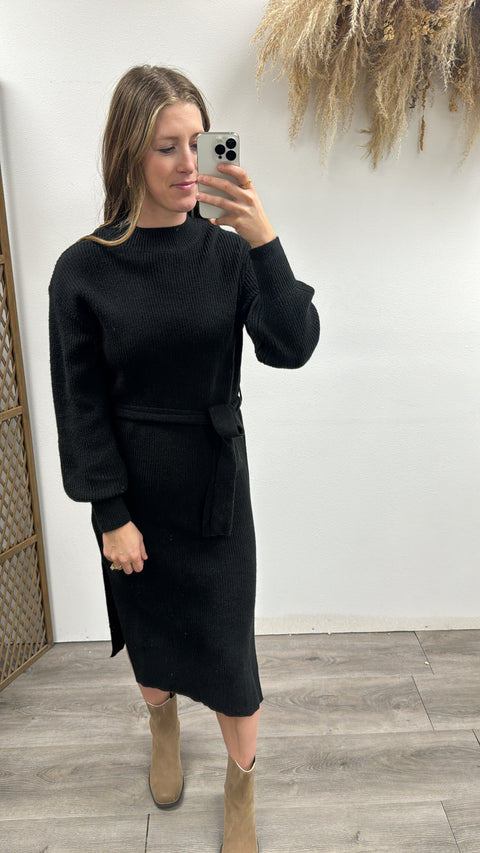 Sweater Midi Dress with Belt