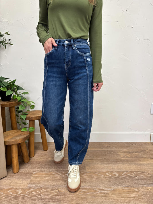High Rise Barrel Vervet Denim
