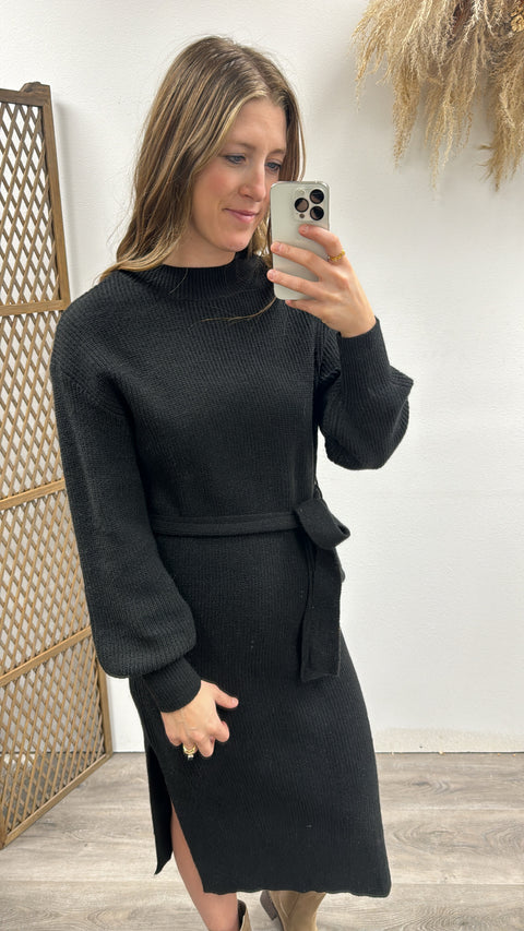 Sweater Midi Dress with Belt