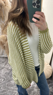 Striped Crochet Knit Cardigan