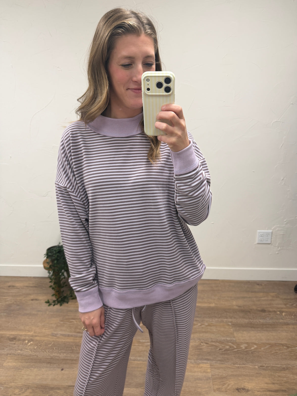 Striped Mock Neck Sweatshirt + Pants Set