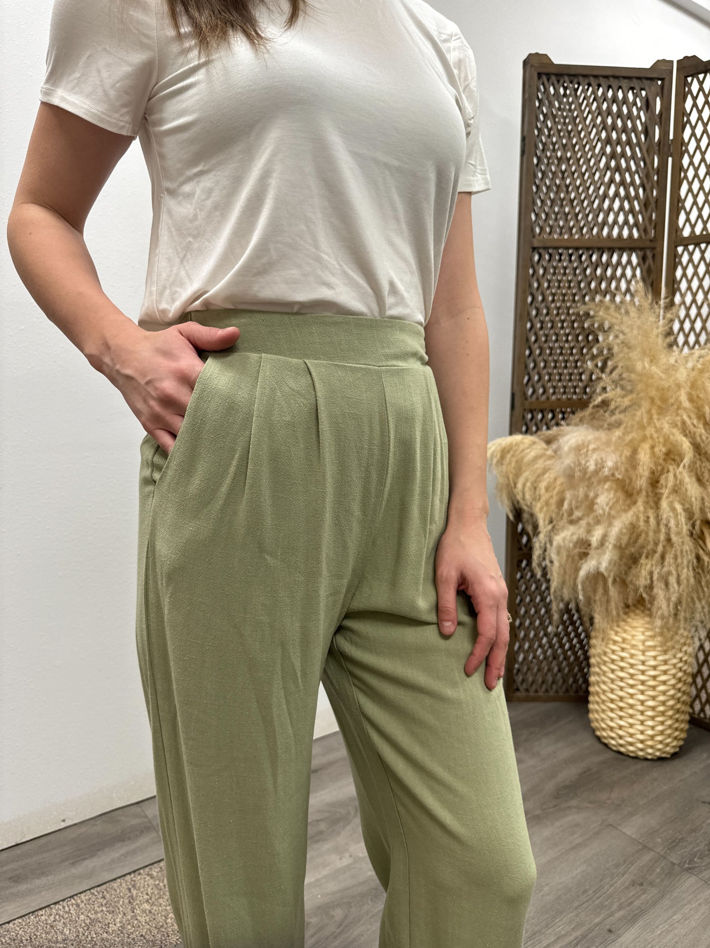 High Waist Wide Leg Pleated Linen Pants