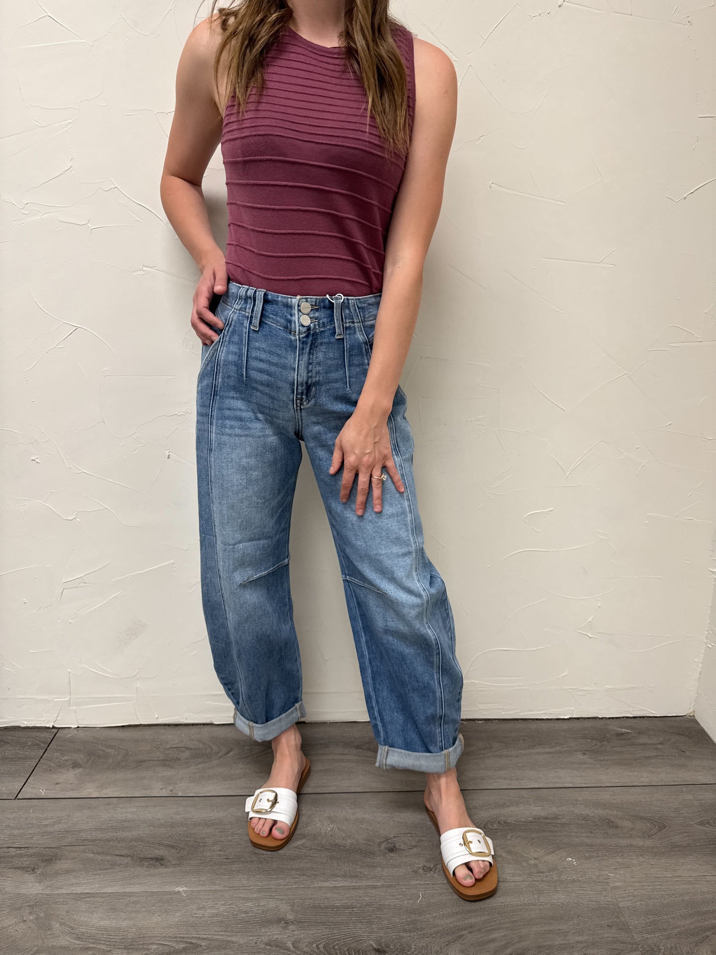 Ankle Barrel Double Roll Jeans