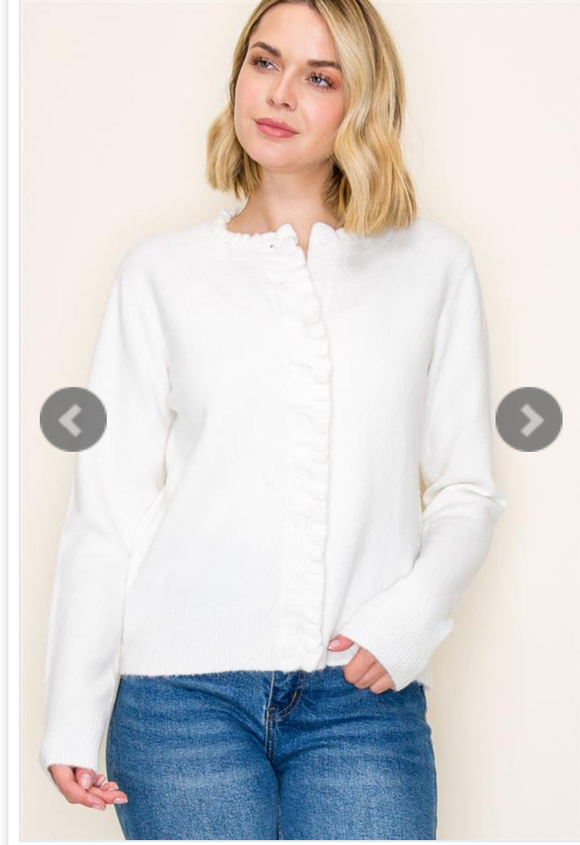 Ruffle Finish Button Down Cardigan