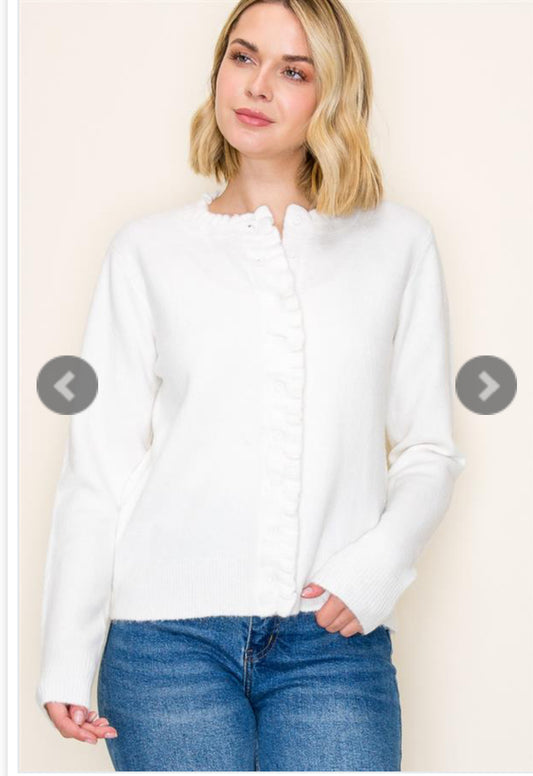 Ruffle Finish Button Down Cardigan
