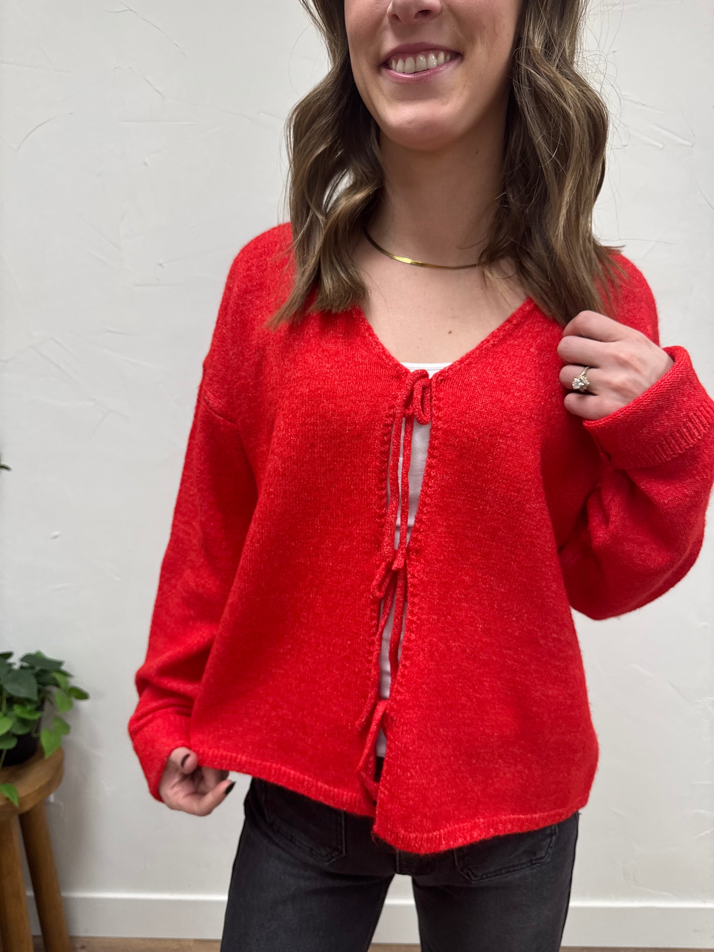 Brushed Front Tie Sweater