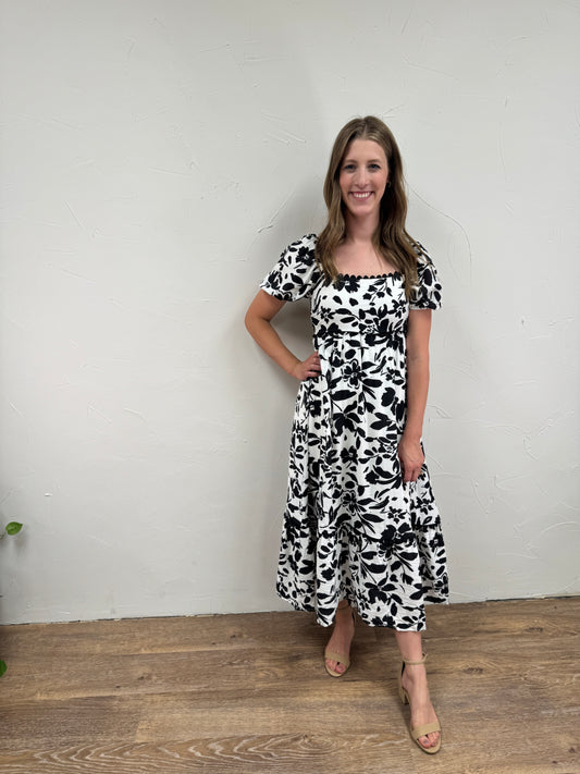 Floral Scallop Trim Midi Dress