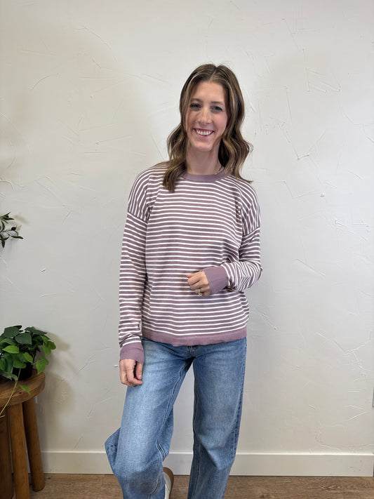 Striped Pullover Loose Fit Crew Neck