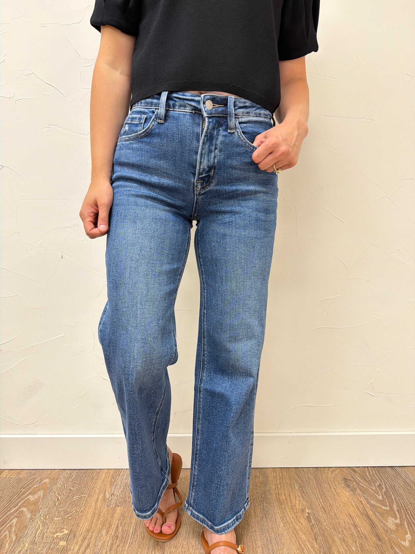 High Rise Ankle Wide Leg Vervet Denim