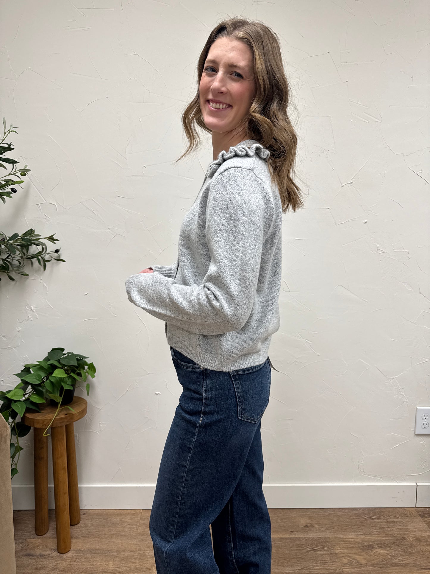 Ruffle Collar Cardigan Sweater