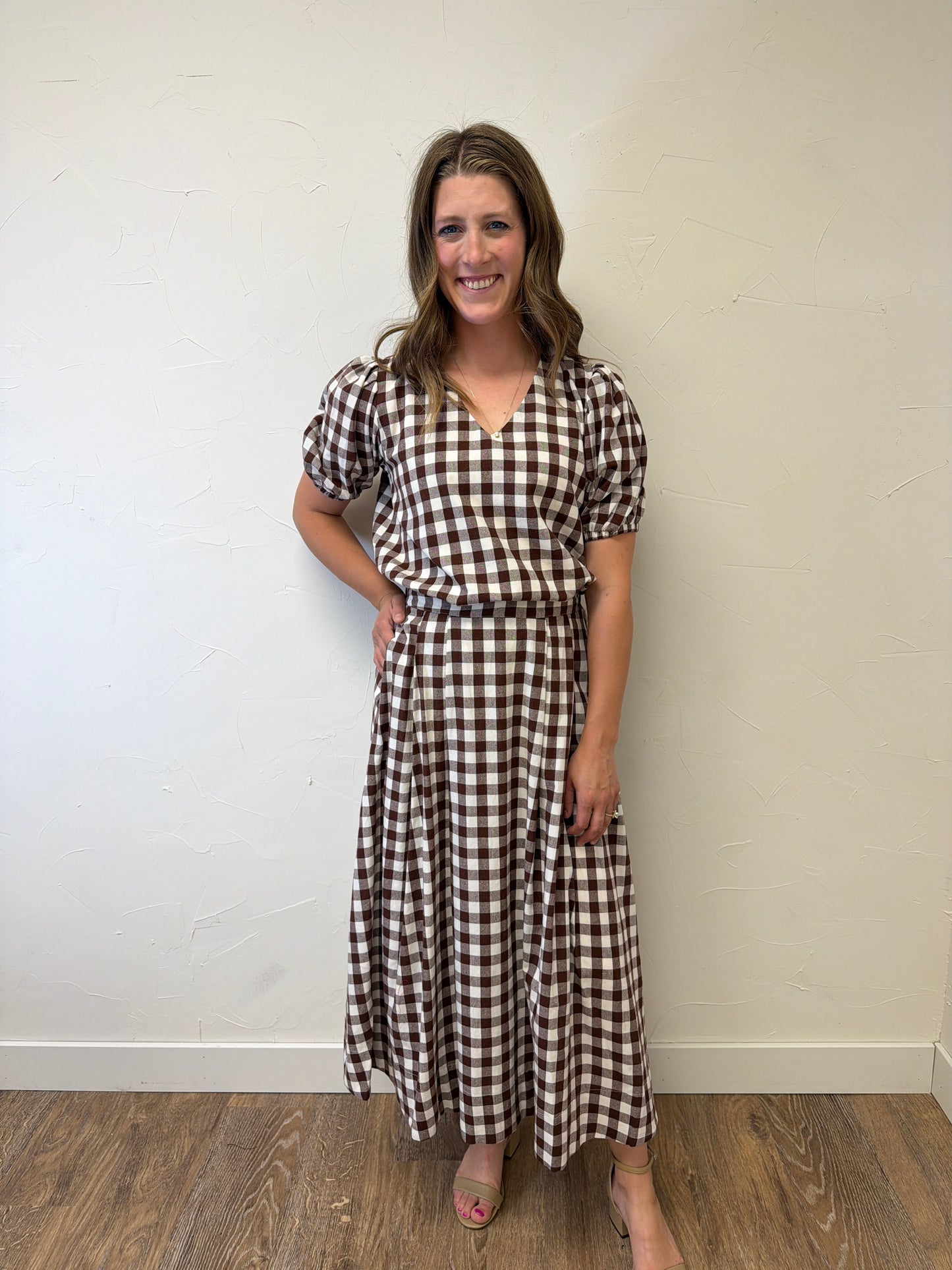 Puff Sleeve Gingham Top