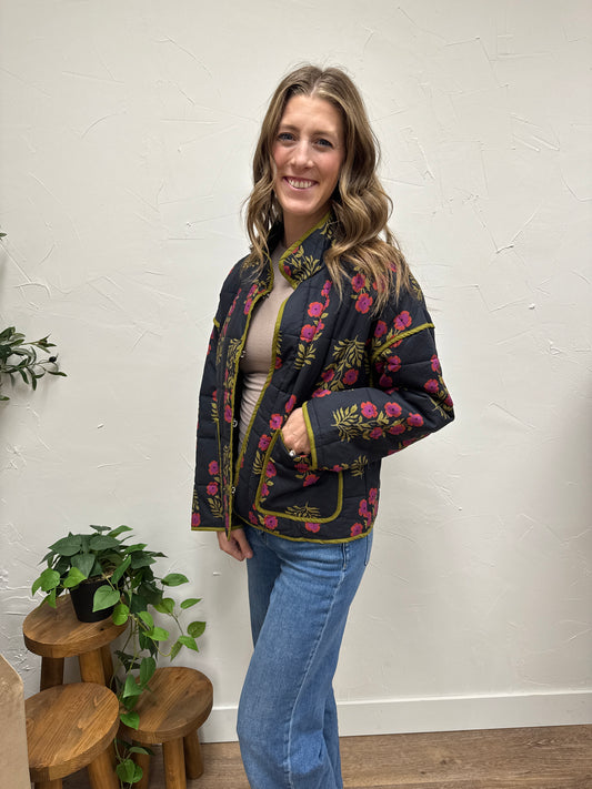 Dark Floral Quilted Jacket