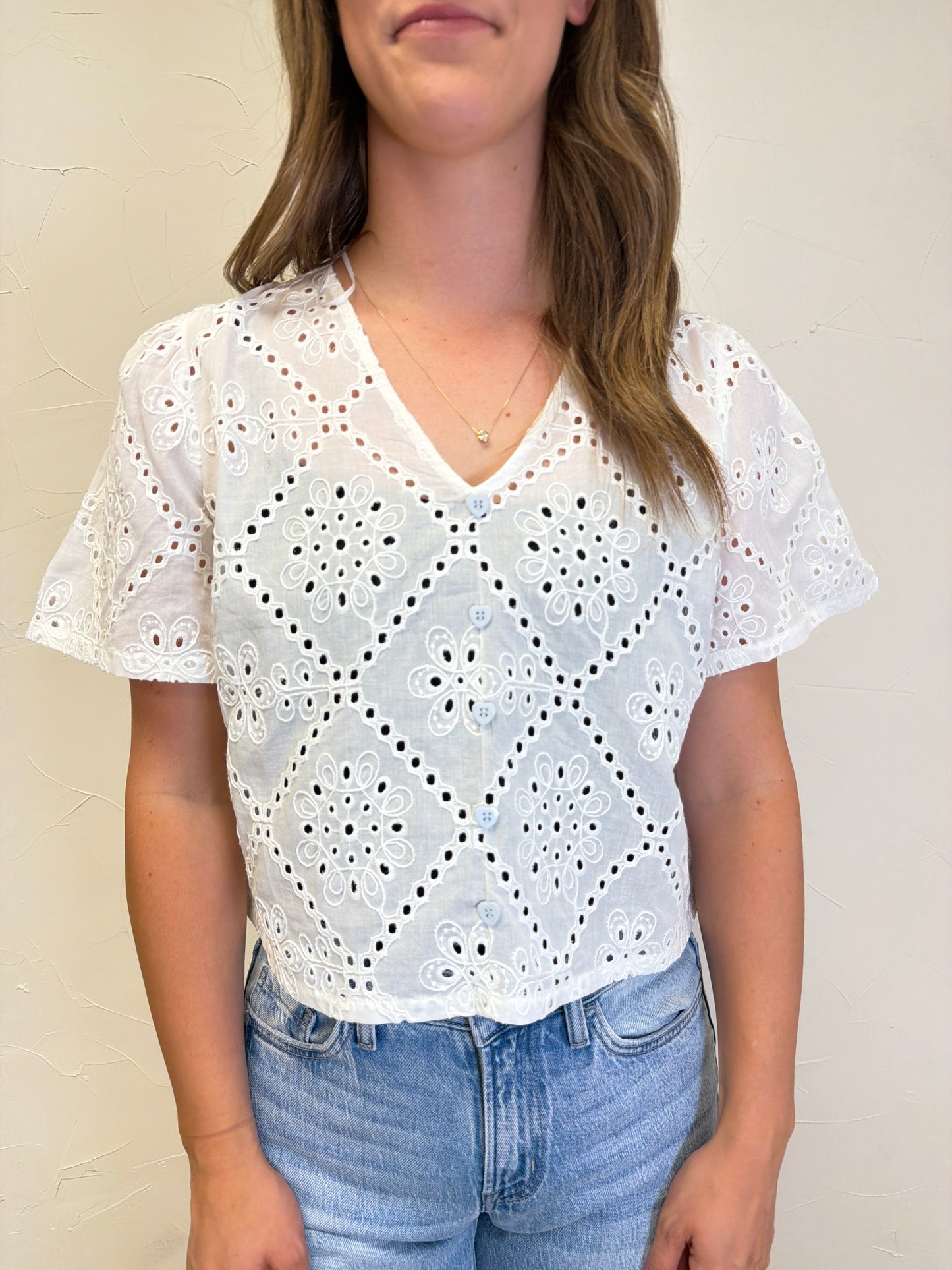 Broderie Anglaise Short Sleeve Blouse