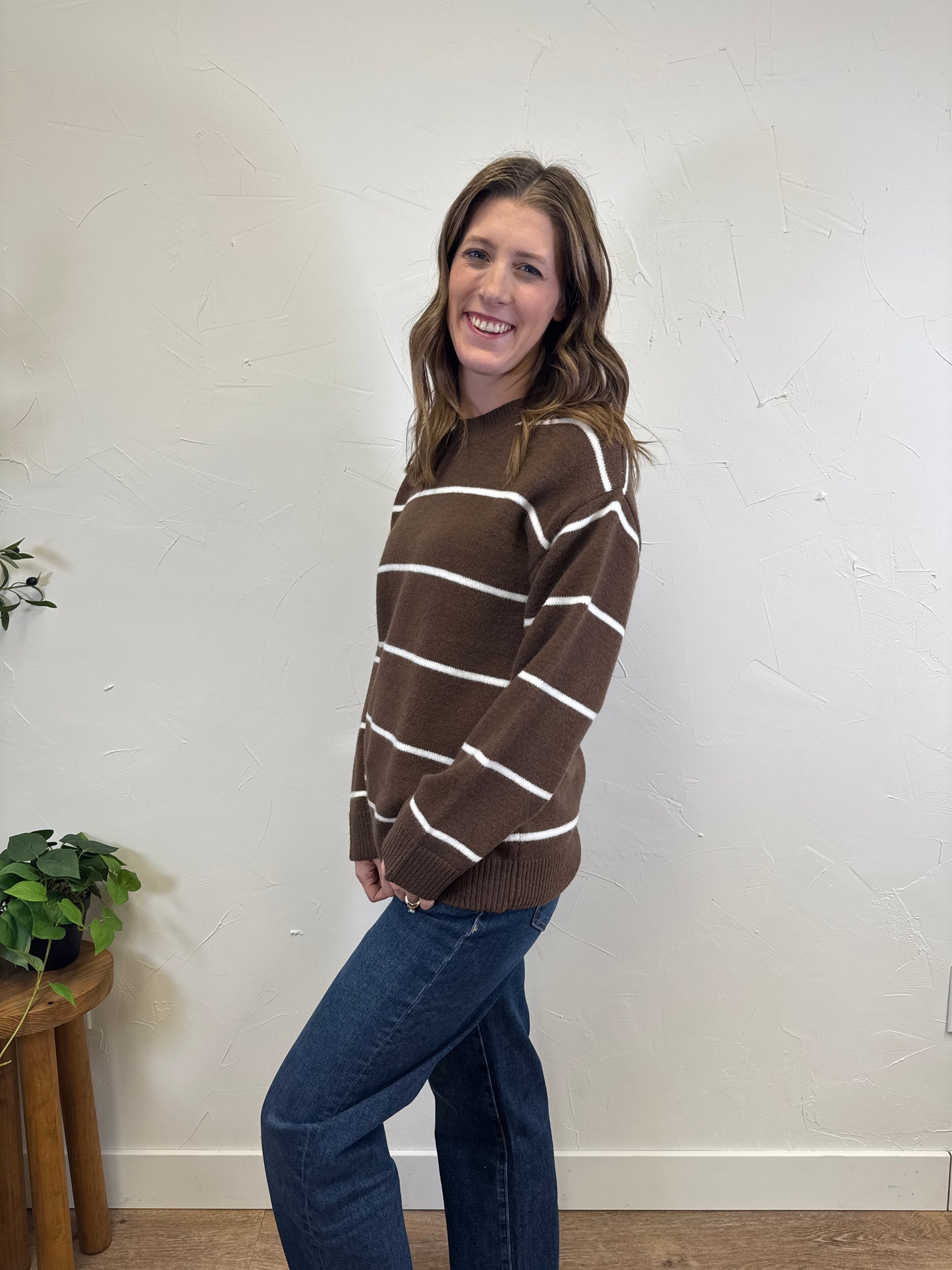 Round neck stripe sweater