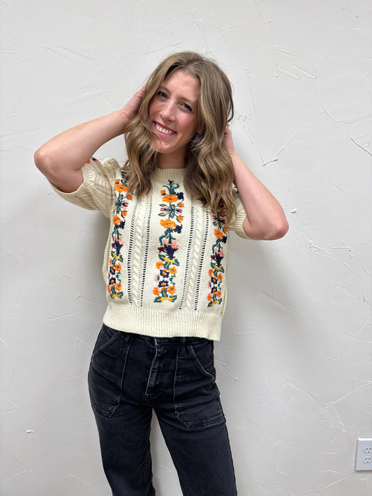 Floral Embroidery Pullover Sweater