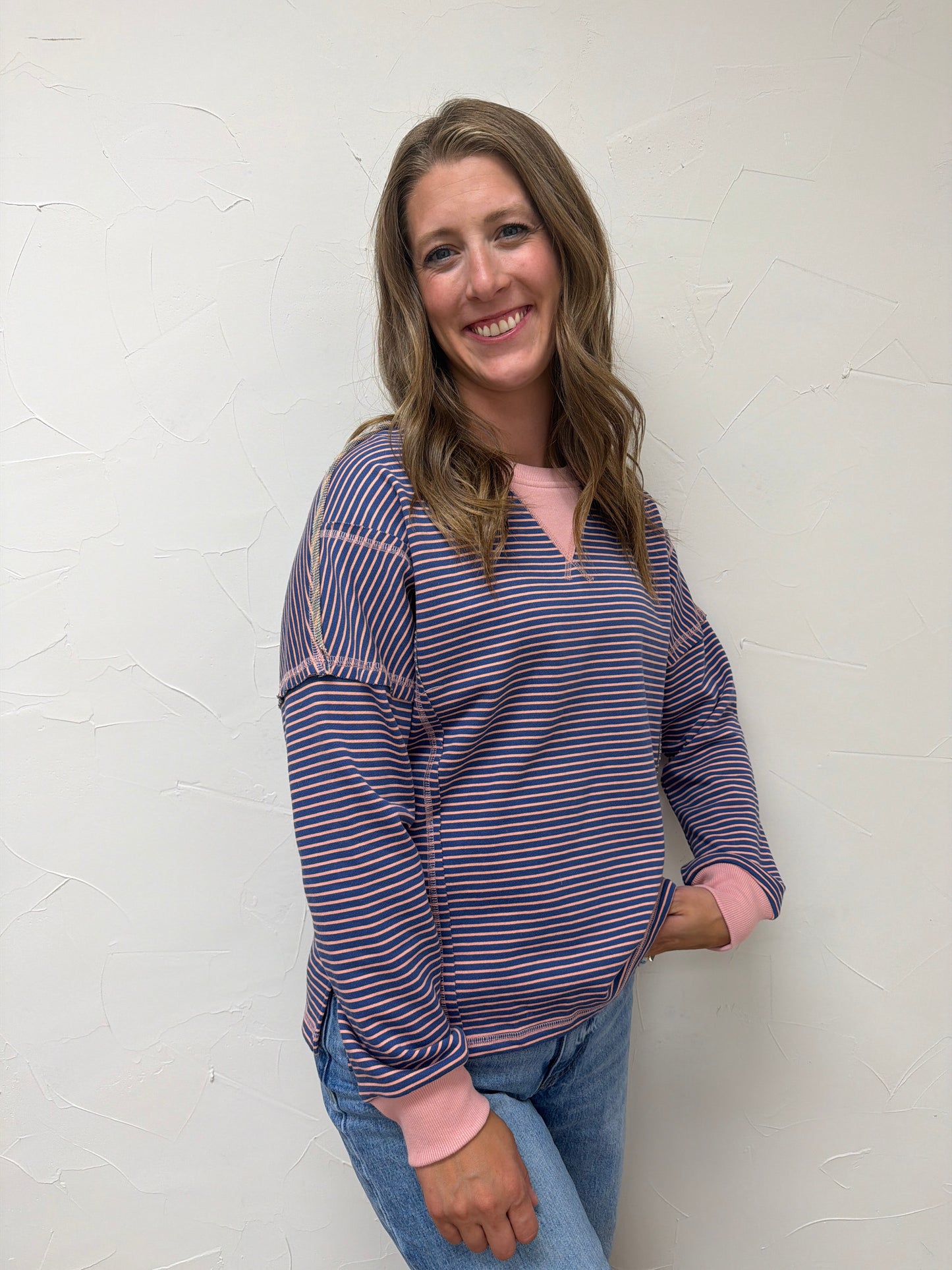 Crew Neck Cut Out Edge Detail Long Sleeve