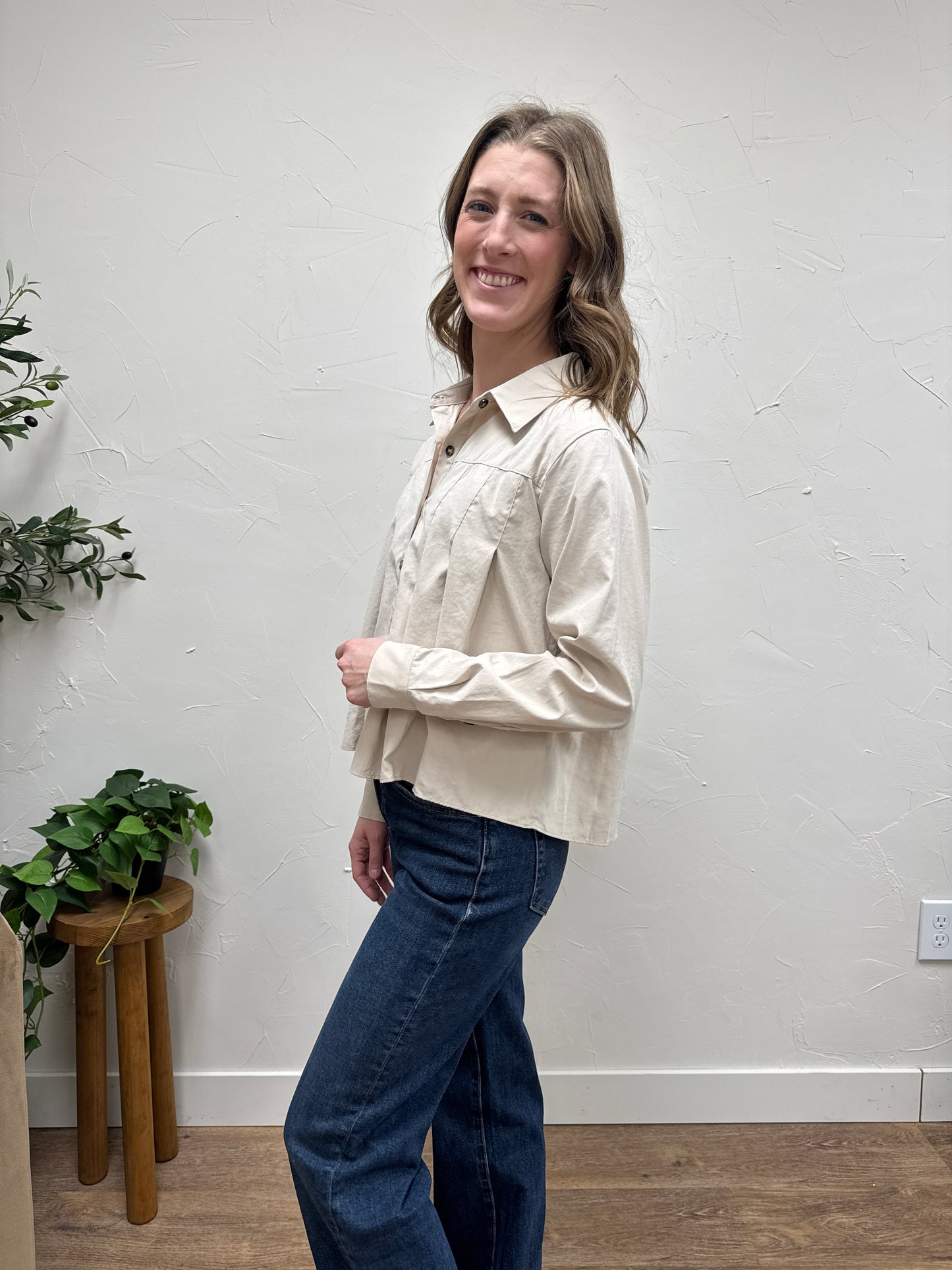 Pleated Button Up Shirt