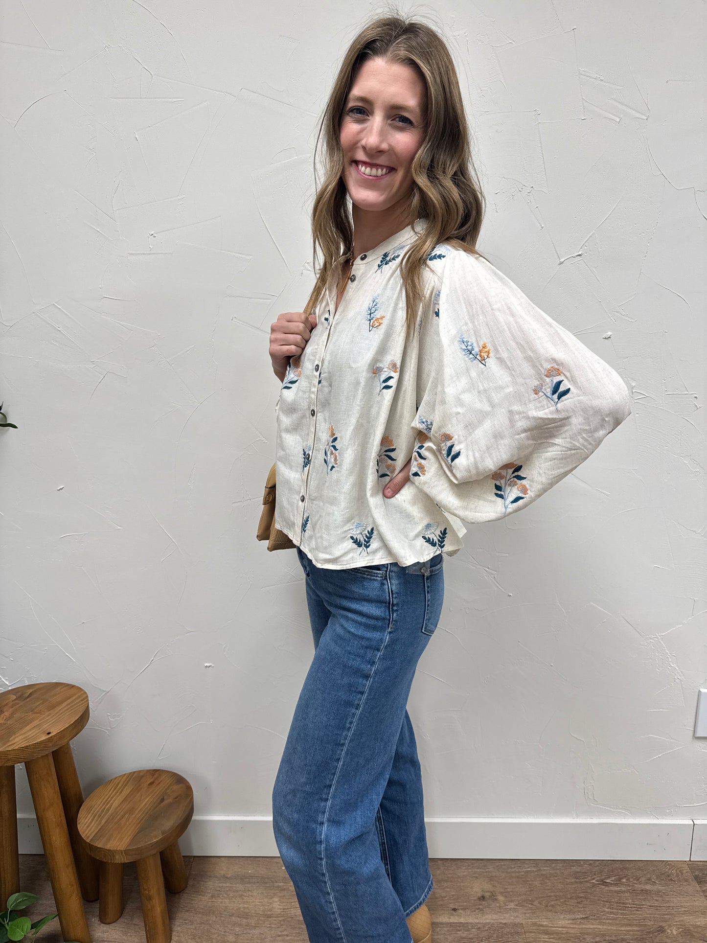 Button Down Embroidered Top