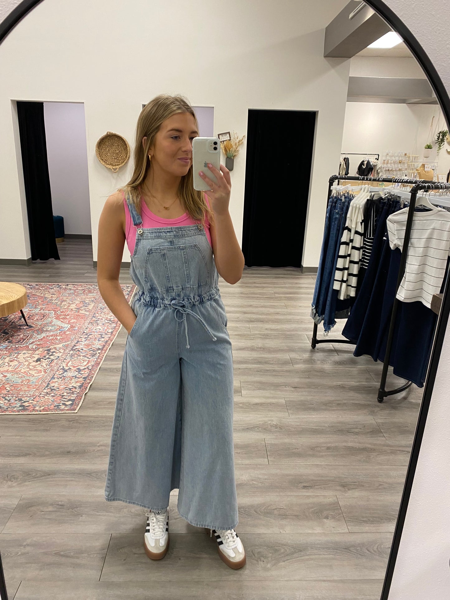 Drawstring Wide Leg Denim Overalls