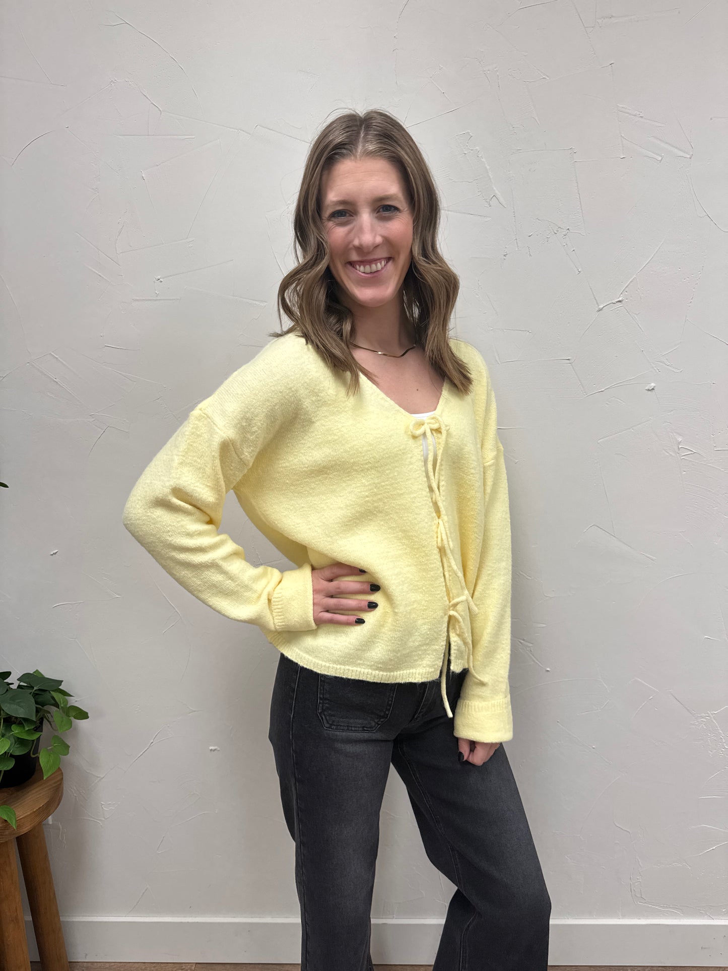 Brushed Front Tie Sweater