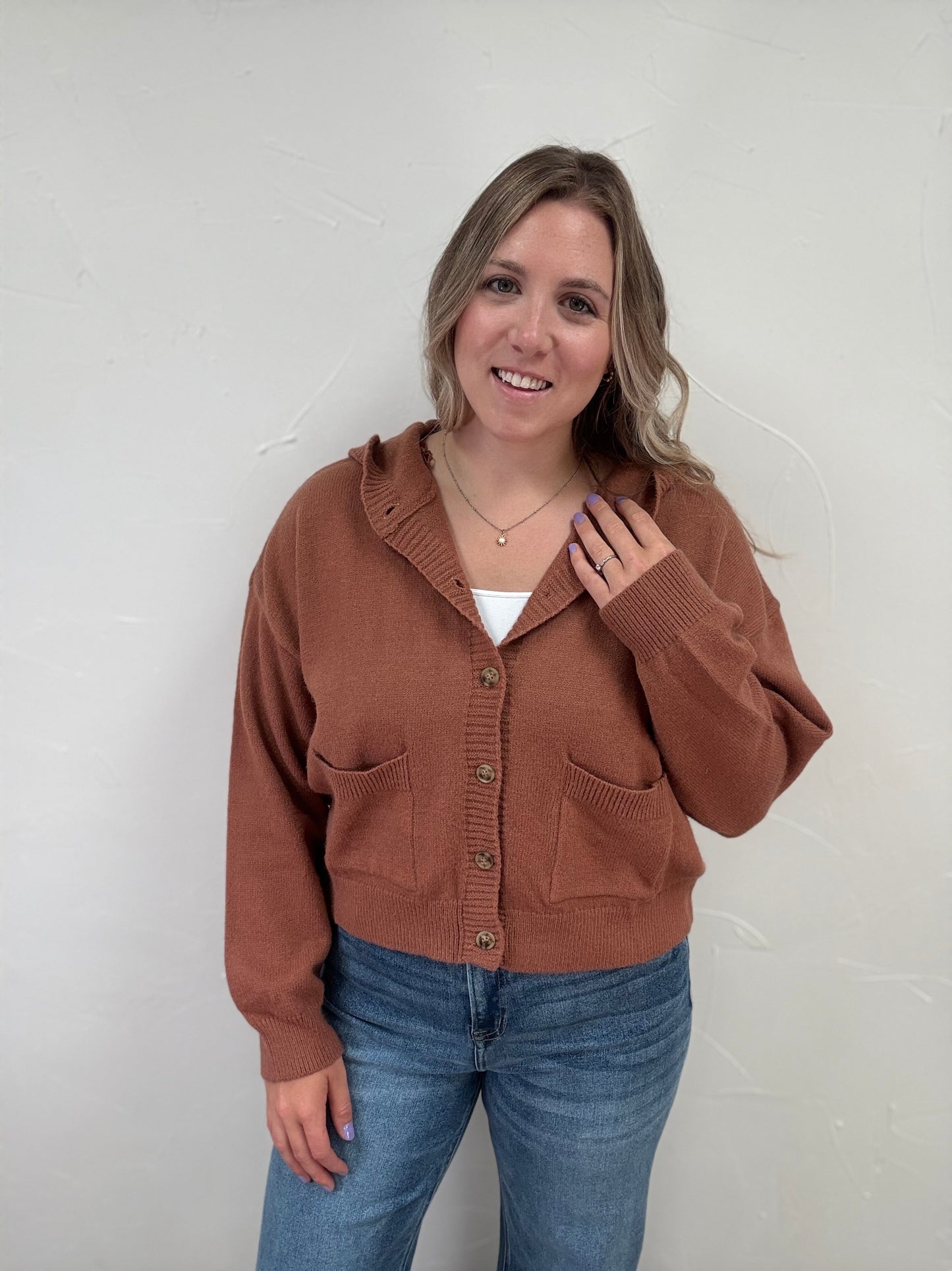 Hooded Button Up Sweater Cardigan